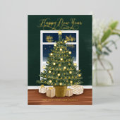 Gelukkig Nieuwjaar Magische Vuurwerk Kerstboom Folie Feestdagenkaart (Staand Voorkant)