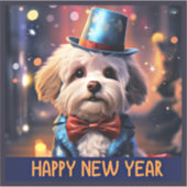 Gelukkig Nieuwjaar, Maltese Speelgoed poedel, Sticker (Voorkant)