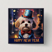 Gelukkig Nieuwjaar, Maltese Speelgoed poedel, Vierkante Button 5,1 Cm (Voorkant)