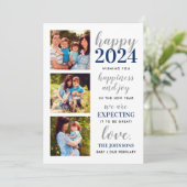 Gelukkig Nieuwjaar Marine en Zilver Verwacht in 20 Feestdagenkaart (Staand voorkant)