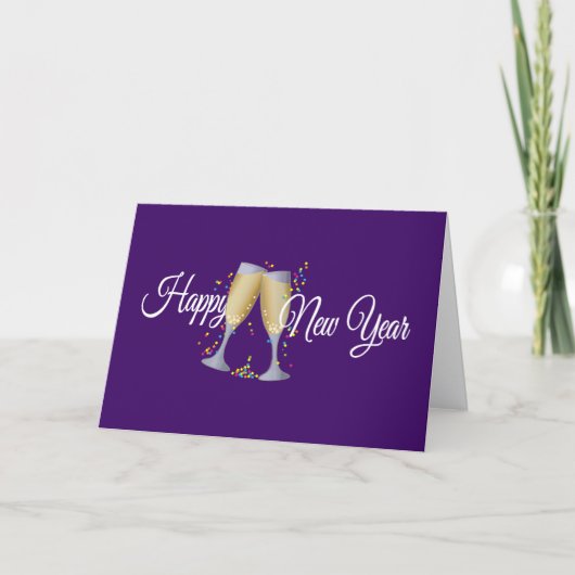 Gelukkig Nieuwjaar met Champagne & Confetti Kaart (Voorkant)