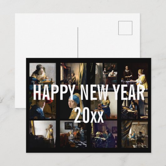 Gelukkig nieuwjaar met Johannes Vermeer Patchwork Briefkaart (Voorkant / Achterkant)