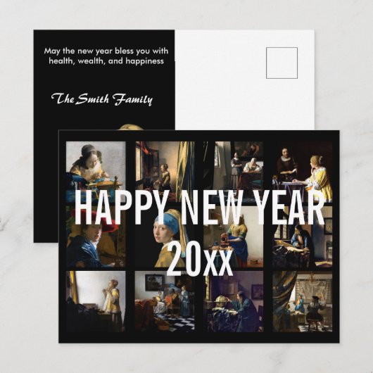 Gelukkig nieuwjaar met Johannes Vermeer Patchwork Briefkaart (Voorkant / Achterkant)