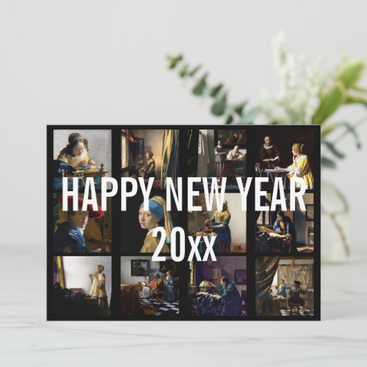 Gelukkig nieuwjaar met Johannes Vermeer Patchwork Feestdagenkaart (Staand voorkant)