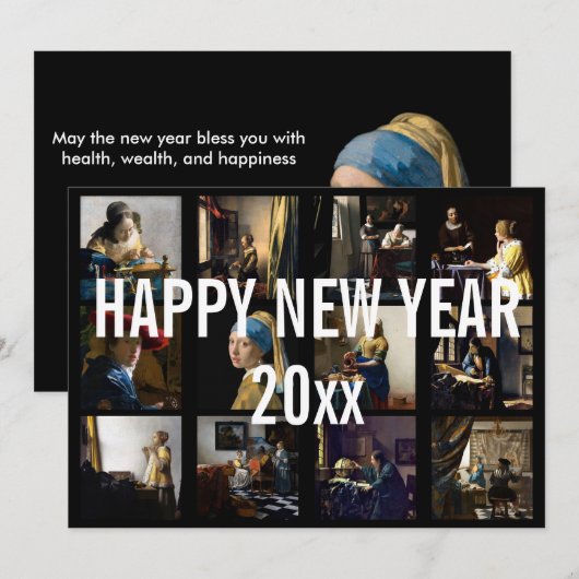 Gelukkig nieuwjaar met Johannes Vermeer Patchwork Feestdagenkaart (Voorkant / Achterkant)