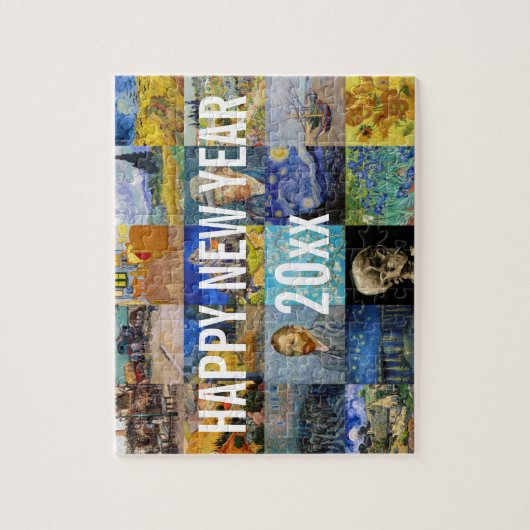 Gelukkig Nieuwjaar met Van Gogh's Patchwork Legpuzzel (Verticaal)