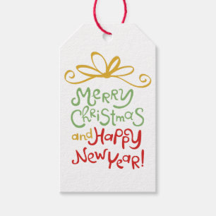 Gelukkig nieuwjaar met vrolijk kerstfeest cadeaulabel