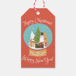 Gelukkig nieuwjaar met vrolijk kerstfeest cadeaulabel