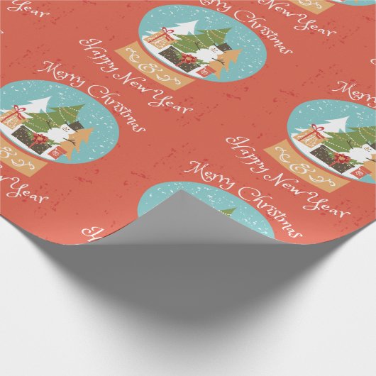 Gelukkig nieuwjaar met vrolijk kerstfeest cadeaupapier (Hoek)