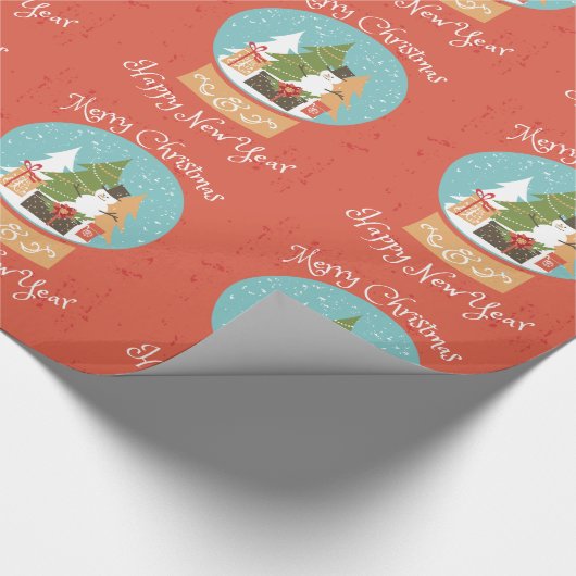 Gelukkig nieuwjaar met vrolijk kerstfeest cadeaupapier (Hoek)