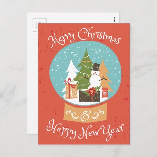 Gelukkig nieuwjaar met vrolijk kerstfeest feestdagenkaart (Voorkant / Achterkant)