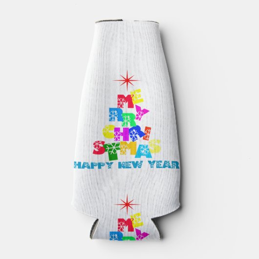 Gelukkig nieuwjaar met vrolijk kerstfeest flesjeskoeler (Voorkant)