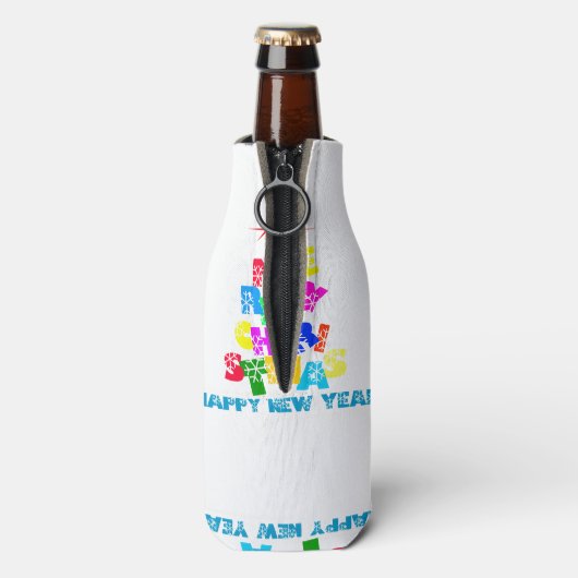 Gelukkig nieuwjaar met vrolijk kerstfeest flesjeskoeler (Fles Achterkant)