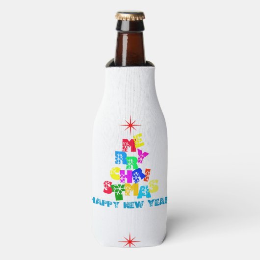 Gelukkig nieuwjaar met vrolijk kerstfeest flesjeskoeler (Fles Voorkant)