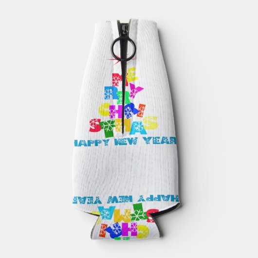 Gelukkig nieuwjaar met vrolijk kerstfeest flesjeskoeler (Achterkant)