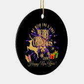 Gelukkig nieuwjaar met vrolijk kerstfeest keramisch ornament (Rechts)