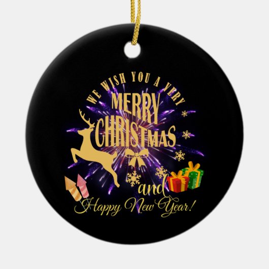 Gelukkig nieuwjaar met vrolijk kerstfeest keramisch ornament (Voorkant)