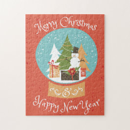 Gelukkig nieuwjaar met vrolijk kerstfeest legpuzzel