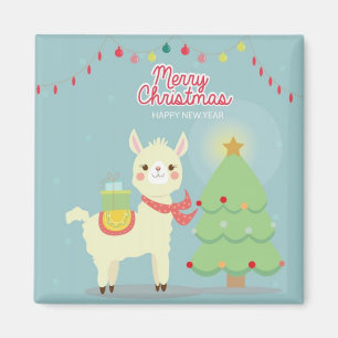 Gelukkig nieuwjaar met vrolijk kerstfeest Llama Magneet