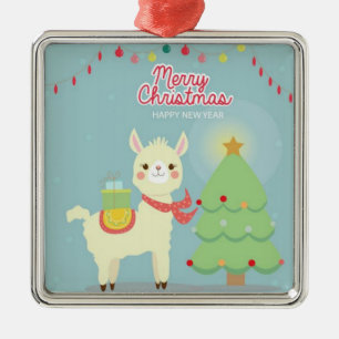 Gelukkig nieuwjaar met vrolijk kerstfeest Llama Metalen Ornament