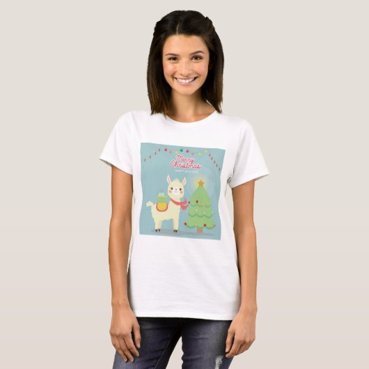 Gelukkig nieuwjaar met vrolijk kerstfeest Llama T-shirt (Voorkant volledig)