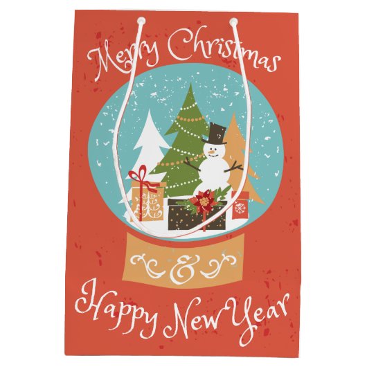 Gelukkig nieuwjaar met vrolijk kerstfeest medium cadeauzakje (Achterkant)