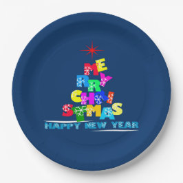 Gelukkig nieuwjaar met vrolijk kerstfeest papieren bordje