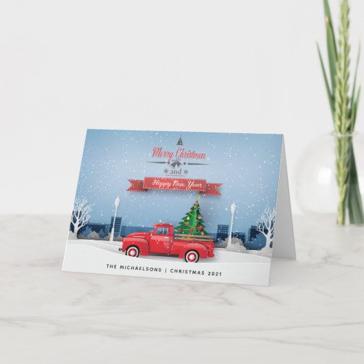 Gelukkig nieuwjaar met vrolijk kerstfeest |  Red T Kaart (Voorkant)