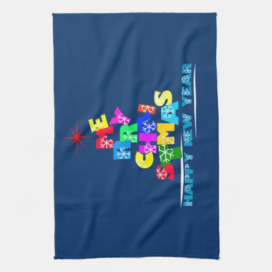 Gelukkig nieuwjaar met vrolijk kerstfeest theedoek (Verticaal)