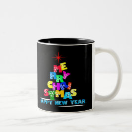 Gelukkig nieuwjaar met vrolijk kerstfeest tweekleurige koffiemok