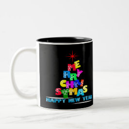 Gelukkig nieuwjaar met vrolijk kerstfeest tweekleurige koffiemok