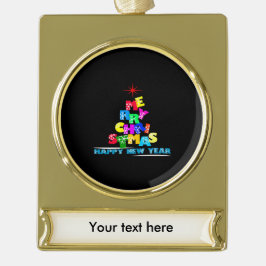 Gelukkig nieuwjaar met vrolijk kerstfeest verguld banner ornament