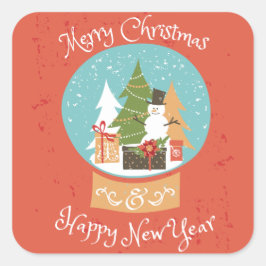 Gelukkig nieuwjaar met vrolijk kerstfeest vierkante sticker