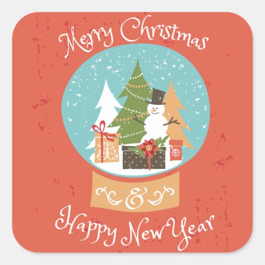 Gelukkig nieuwjaar met vrolijk kerstfeest vierkante sticker (Voorkant)