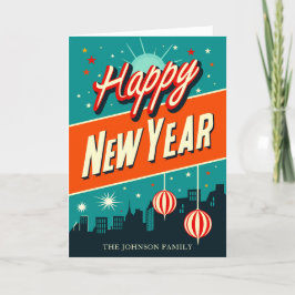 Gelukkig Nieuwjaar Mid-Century Modern Feestdagen Kaart