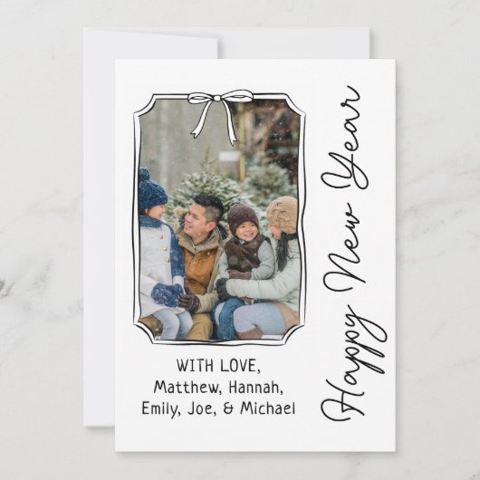 Gelukkig Nieuwjaar Minimaal Zwart & Wit Foto Feestdagenkaart (Voorkant)