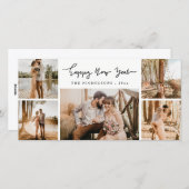 Gelukkig Nieuwjaar Minimal Script Multi Photo Holi Feestdagenkaart (Voorkant / Achterkant)