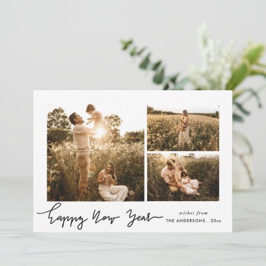 Gelukkig nieuwjaar | Minimalistisch script Multi P Feestdagenkaart (Staand voorkant)