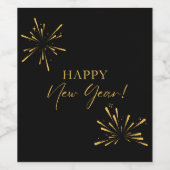 Gelukkig Nieuwjaar minimalistisch vuurwerk zwart Wijn Etiket (Enkel label)