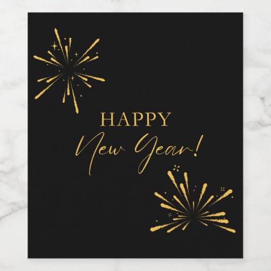 Gelukkig Nieuwjaar minimalistisch vuurwerk zwart Wijn Etiket (Enkel label)