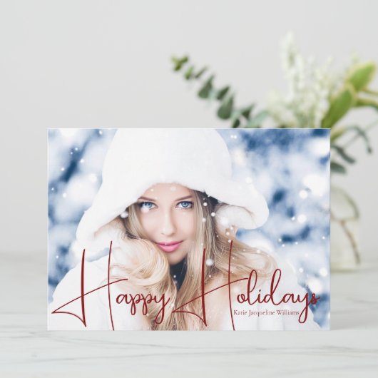 Gelukkig Nieuwjaar Model Portret Rode Script Overl Feestdagenkaart (Staand voorkant)