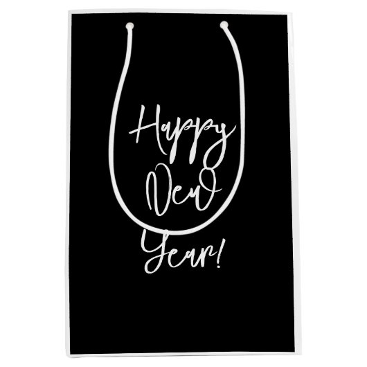 GELUKKIG NIEUWJAAR! Modern Chic Zwart Wit Cheers Medium Cadeauzakje (Voorkant)