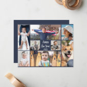 Gelukkig Nieuwjaar Modern Donkerblauw 8 Foto Notitiekaartje (Voorkant / Achterkant in situ)