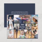 Gelukkig Nieuwjaar Modern Donkerblauw 8 Foto Notitiekaartje (Voorkant / Achterkant)