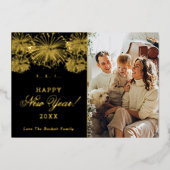 Gelukkig nieuwjaar! Modern Fireworks Photo Real Folie Feestdagenkaart (Voorkant)