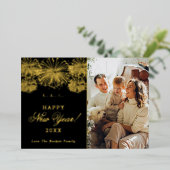 Gelukkig nieuwjaar! Modern Fireworks Photo Real Folie Feestdagenkaart (Staand Voorkant)