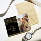 Gelukkig nieuwjaar! Modern Fireworks Photo Real Folie Feestdagenkaart