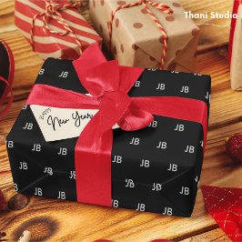 Gelukkig Nieuwjaar Modern Minimalistisch Monogram Cadeaupapier