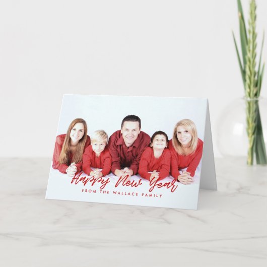 Gelukkig Nieuwjaar Modern rood lettertype Feestdagen Kaart (Voorkant)