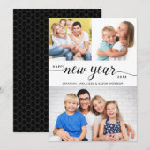 Gelukkig Nieuwjaar Modern Script 3 Fotocollage Feestdagenkaart (Voorkant / Achterkant)
